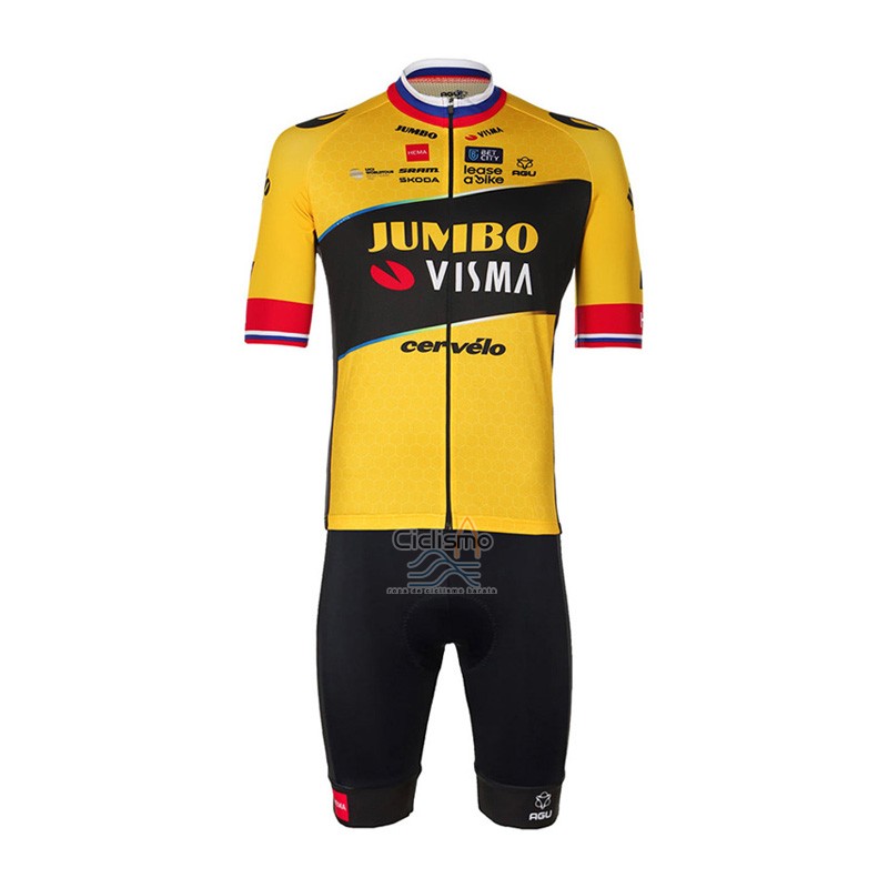 Jumbo Visma Ropa Ciclismo Culotte Corto 2023 Mangas Cortas Negro AMarillo